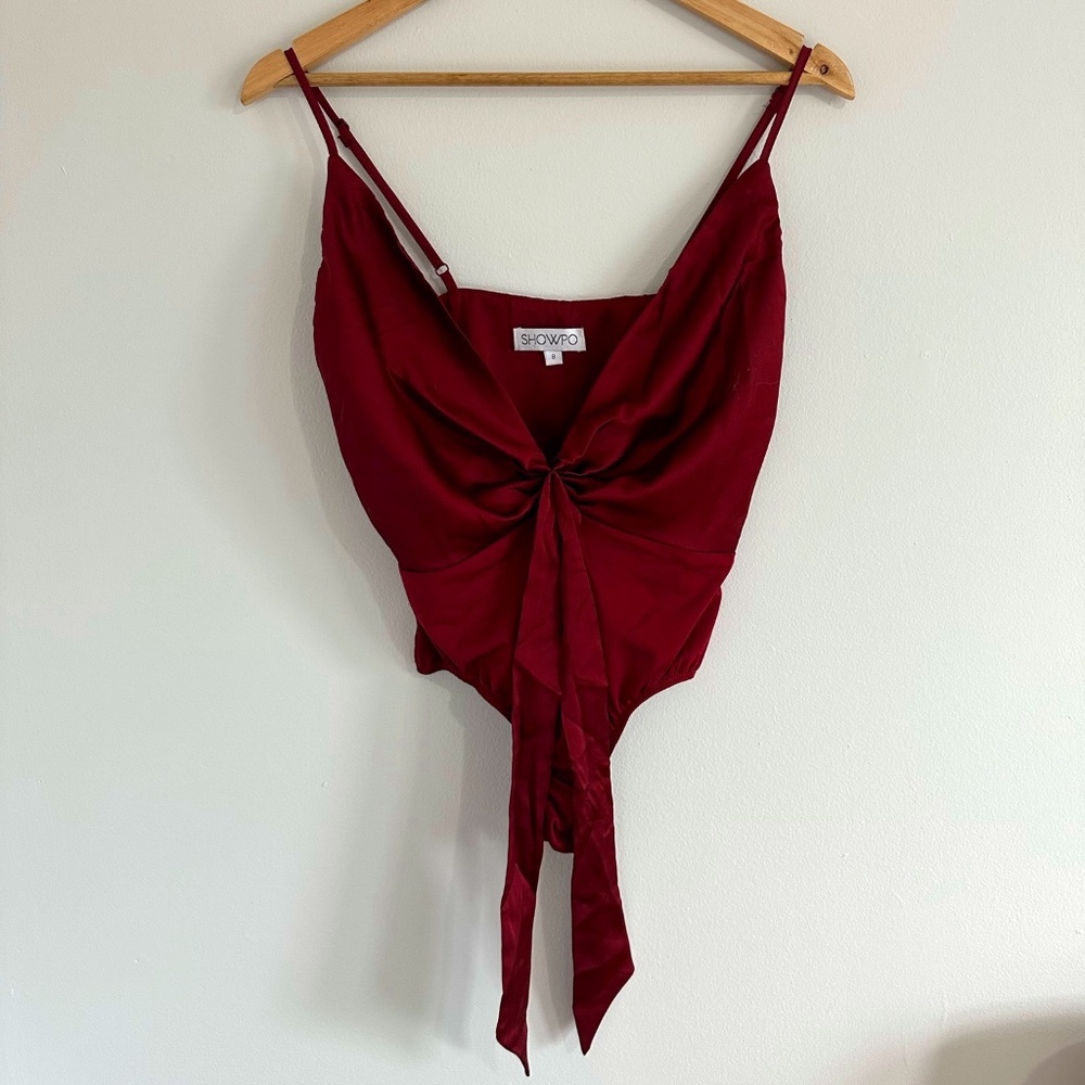 Showpo red satin bodysuit US size 4